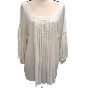 LEON MAX LTD EDITION CREAM SILK PLEATED NECKLINE TUNIC TOP SIZE L